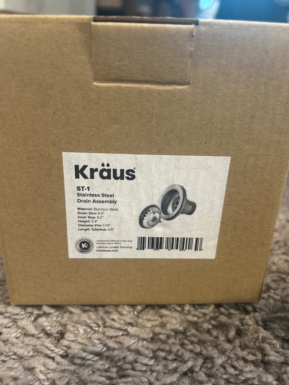 Kraus Stainless Steel Kitchen Sink Drain Assembly Strainer ST-1 New In Box